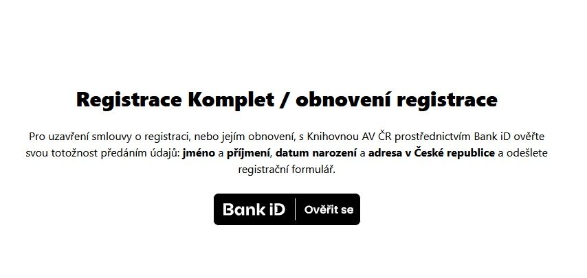 Registrace přes BankID - úvodní stránka