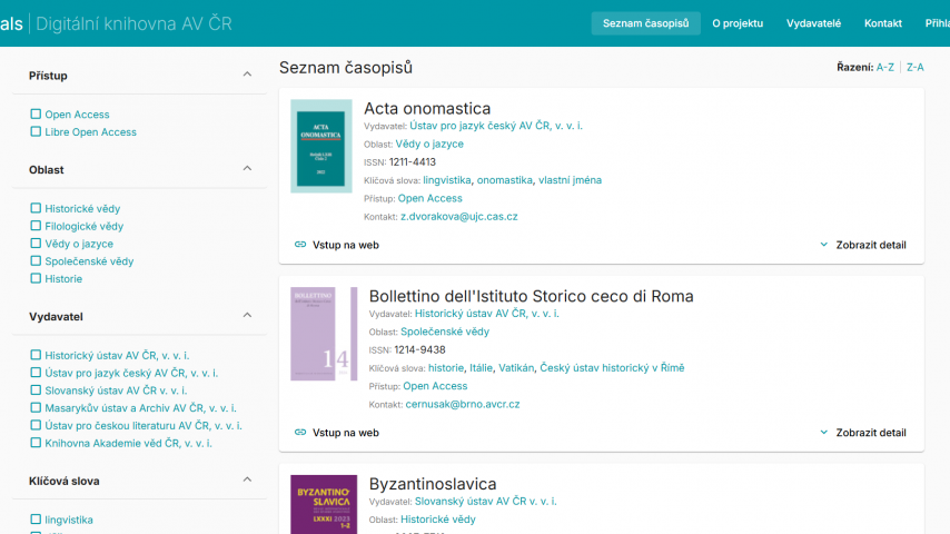 Vstupní portál AS Journals
